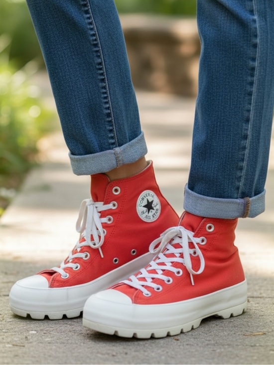 Converse Shoes - Converse High Top Platform Sneakers - Orange with White